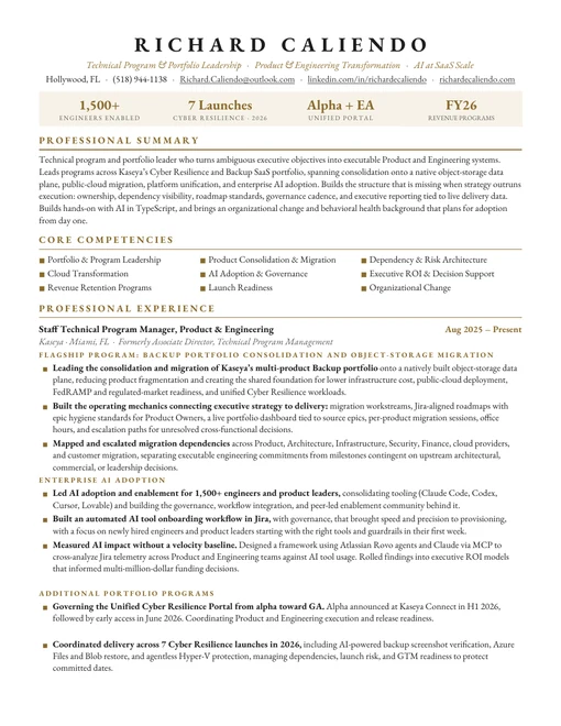 First page of Richard Caliendo's resume